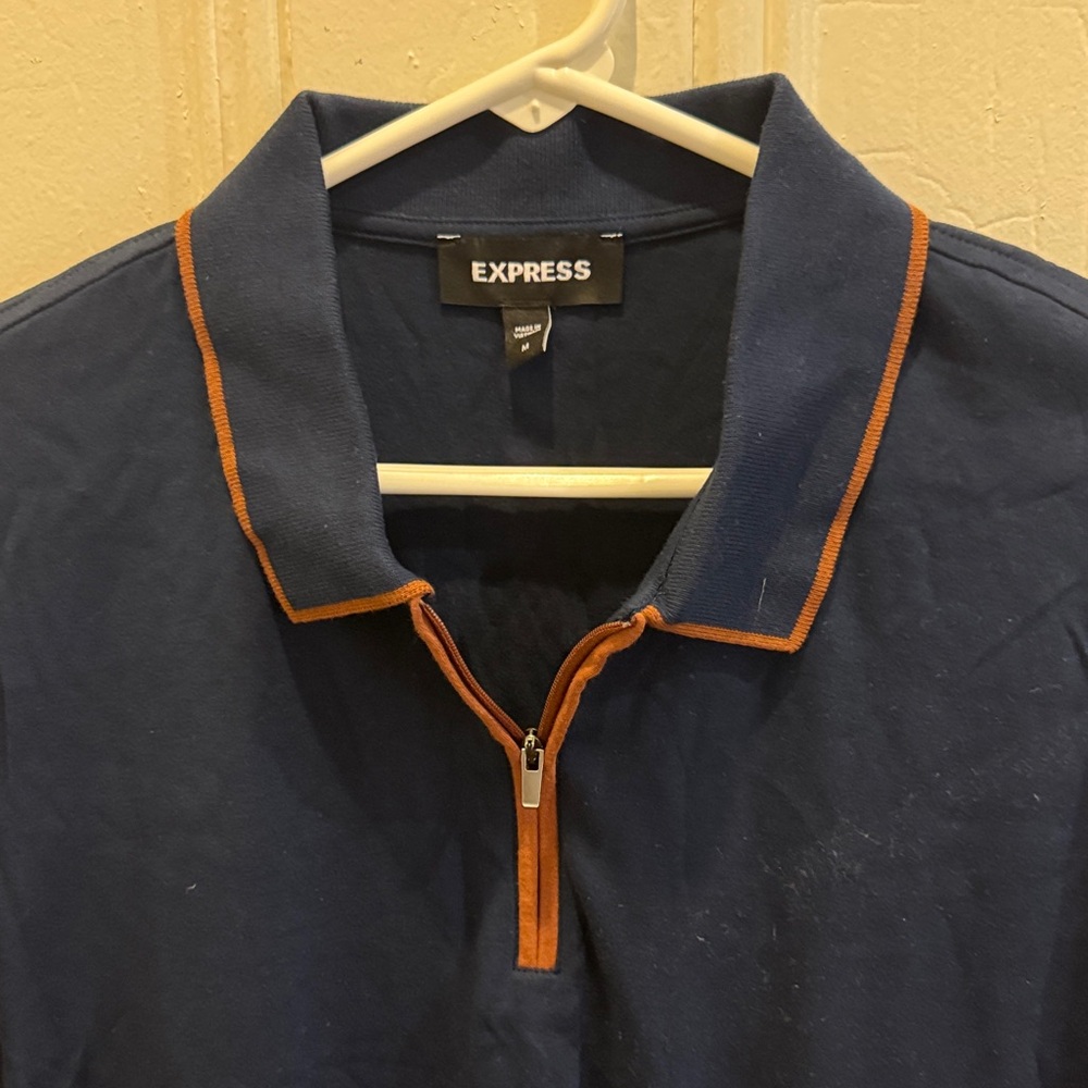 Express Men's Dark Luxe Pique Polo with Brown Trim